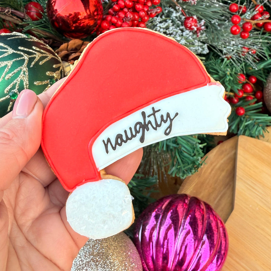 Naughty or Nice Santa Hat Cookie (GF/N)